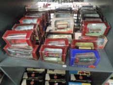 A shelf containing 26 EFE diecast buses and 14 EFE diecast Wagons, all boxed (40)