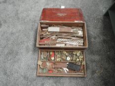 A Meccano no 6 part set in original wooden box with carry handles, contains brass cogs, many parts