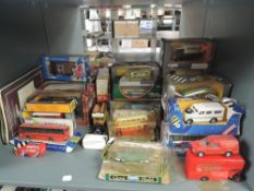 A shelf of Corgi diecasts, 1980's onwards, mainly boxed, part boxed, approx 30