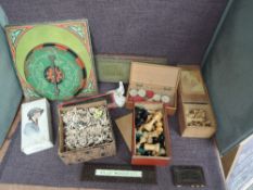 A selection of vintage Toys including two wooden Chess Sets, Draught Sets, Whist Counter, Cribbage