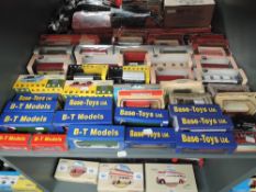 A shelf of modern diecasts including Vanguards, Base-Toys, Oxford, Models of Yesteryear etc,
