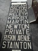 Eight vintage Bus Blinds, Ulverston, Dalton Group Askam-Stainton, Grange Group Alithwaite-