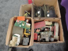 Three boxes of Three Rail Track and 00 gauge accessories including Hornby, Vollmer and similar along
