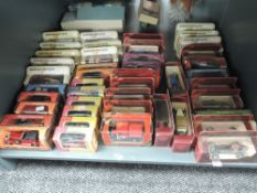 A shelf of modern Matchbox Models of Yesteryear diecasts, various vintage, approx 46 in total all