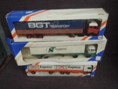 Three Lion Toys 1:50 scale diecast Wagons, TNT Express, Noordendorp Transport and BGT Transport, all