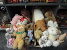 Two boxes of mixed vintage Soft Toys and Dolls, mainly modern