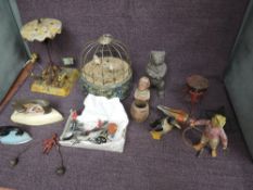 A selection of Lead, Tin plate and Hollow Cast Toys and figures including Musical Bird Cage,
