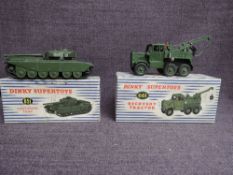 Two Dinky diecasts, 651 Centurion Tank and 661 Recovery Tractor, both in original blue and white