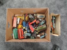 A box of playworn diecasts including Dinky, Corgi and similar, Military, Shado 2, Man From Uncle,