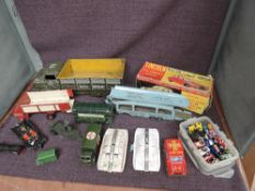 A selection of mixed diecast, tin plate and plastic Vehicles including Dinky Car Transporter with