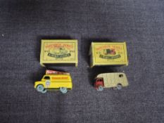 Two Matchbox Lesney diecasts, no35 Marshall Horsebox MK7 and no 42 Evening News Van, both in