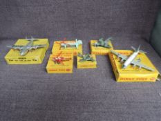 Six Dinky diecasts, 704 Avro York Airliner, 706 Vickers Viscount Airliner, 715 Bristol 173
