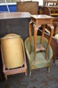 A Lloyd Loom lusty woven wicker tub chair, painted in green. Sold together with a woven wicker chair