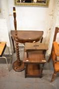A 1920s mahogany demilune card table, sold together with a barley twist standard lamp, Edwardian
