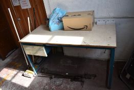 A mid century metal framed work bench, formerly of The Deep Ocean Robotics Ltd 83CM. X. 151CM.