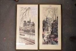 After Raphael Ortiz Alfau (Spanish) a pair of colour Parisian scene prints, signed in pencil to