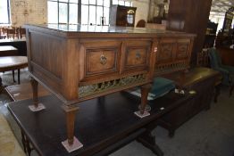 A pair of 19th century design mahogany coffee tables with doored storage, 58 CM X. 65CM. Veneer