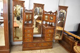 Victorian mahogany and dressing chest of large proportions. With central bevelled Cheval between