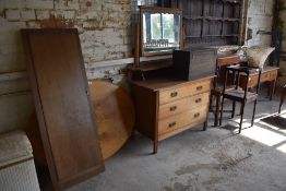 A group of mixed furniture to include, Victorian loo table top, Edwardian oak dressing table