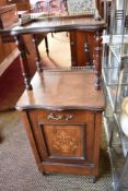 A late Victorian inlaid mahogany coal purdonium, The superstructure with three quarter gallery