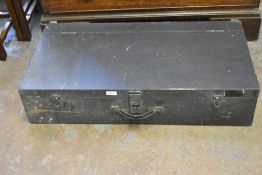 A black painted pine joiners toolbox, containing various tools.