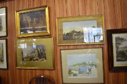 A 19th century coastal town scene watercolour, indistinctly signed lower right, within a gilt