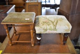 Two occasional stools, each with turned supports