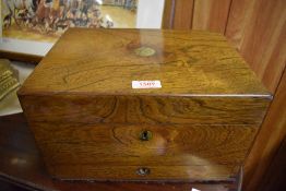 19th century figured mahogany sewing box, of hinged rectangular form with internal storage and