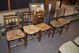 A group of four 19th century rush seated Dales chairs, Seat height 47CM. Sold together with a 19th