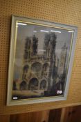 An early 20th century coloured print, cathedral scene, facsimile signature lower right, framed and