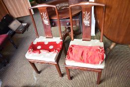 Two 20th century Chinese mother of Pearl inlaid hardwood chairs. Seat height. 44CM.