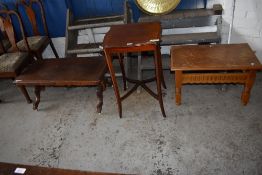 An Edwardian mahogany occasional table sold together with a late Victorian inlaid walnut low