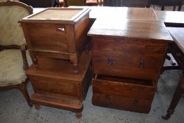 Two Victorian mahogany commodes sold with a modern mahogany effect to drawer filing cabinet
