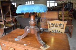 Victorian Mahogany revolving piano stool having turned central column, issuing three down swept