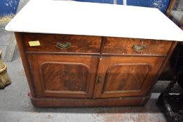 A Victorian marble topped wash stand, lacking splash back. 81CM X. 112CM.