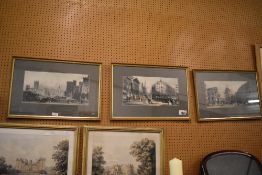 A group of three early 20th century coloured engravings, London landmarks, mounted, framed and