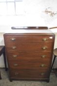 A 1940s mahogany chest of five long drawers 122CM. X. 90CM.