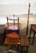 A group of mixed occasional furniture to include oak standard lamp, reproduction whatnot, pedestal