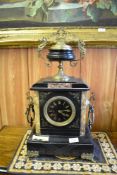 A Victorian black slate, ormolu and marble mantel clock, 52CM.