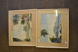 Two 20th century Caribbean scene watercolours signed Janiu and Siaik
