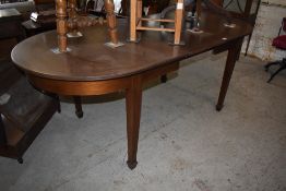 An Edwardian D end dining table having ebonized banding and tapering square section legs. 76CM. X