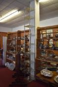 A Modern tall and slender chromed metal and glass ten tier display stand 266cm