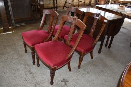 An early 20th century mahogany dropleaf dining table 76 90CM. Sold with a set of four late Victorian