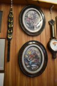 Two modern oval decoupage floral studies, within simulated wood frames. 62CM. X 51CM.