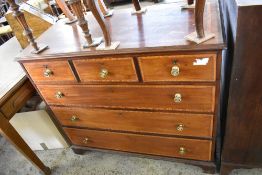 An Edwardian banded mahogany chest of 3 / 3 drawers, each drawer with brass knob handles. 97CM. X