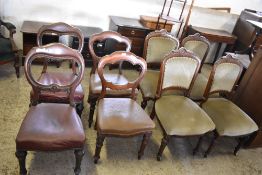 Two pairs of Victorian mahogany balloon back chairs. Seat heights. 45CM. And 45CM.