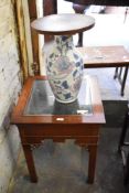 A modern Chinese hardwood coffee table or square section with glass insert. 66CM. Sold together with