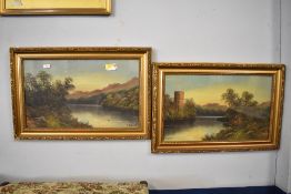 J Bryant ( 19th/20th century) two gouache river scenes, signed lower right and left, within gilt