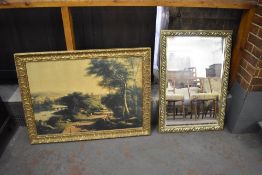 A modern gilt framed and bevelled rectangular wall mirror, sold together with a large modern gilt