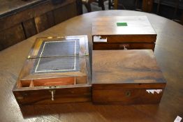 Two 19th century mahogany writing slopes sold together with a 19th century rosewood box.